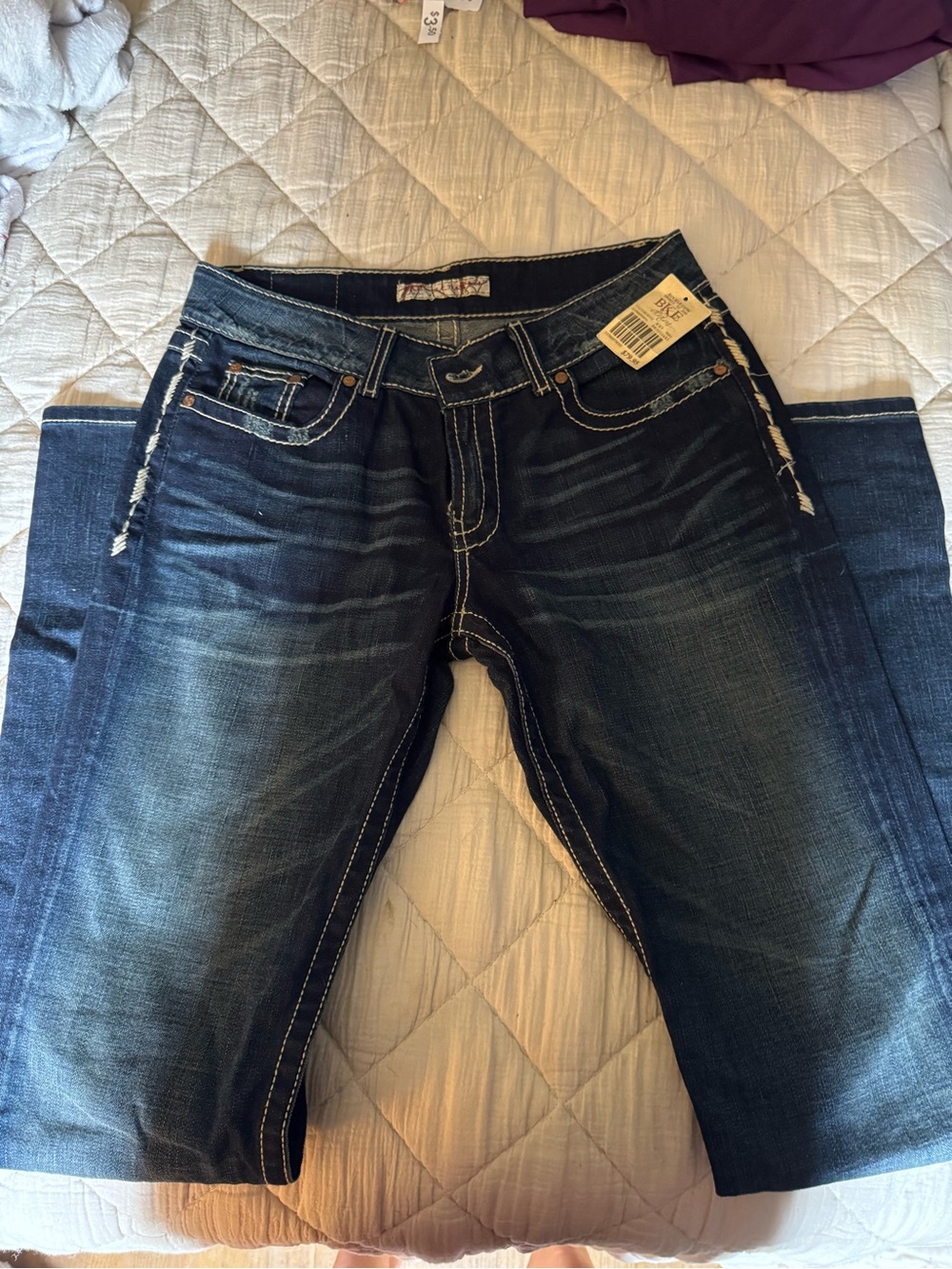 BKE Dark Blue Boot Cut Jeans with Contrast Stitching